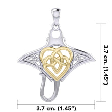 Load image into Gallery viewer, Manta Ray with 14K Gold Accent Celtic Heart in the Center Silver Pendant MPD6059